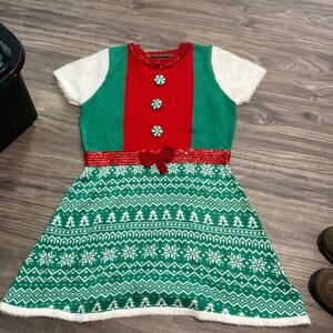 Ugly Christmas Sweater Dress Women's Santa Holiday Short Sleeve Size L